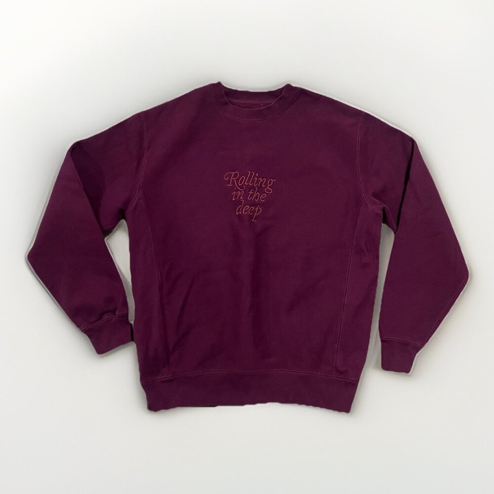 Adele Rolling In The Deep Sweater Pullover Embroidered Burgundy Crewneck Large
